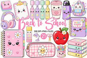 Kawaii Back to School Clipart Bundle, a Seasonal Illustration by Designworld