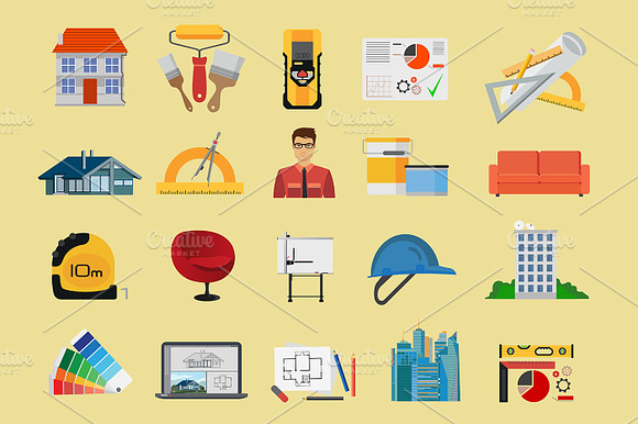 Architect Construction Flat Icons.