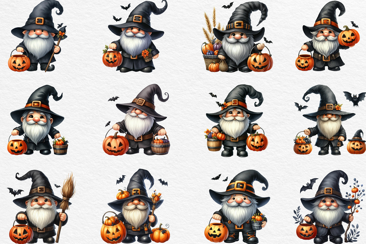 Halloween Gnome Clipart PNG, an Illustration by Black Bird Studio (Photo 5 of 6)