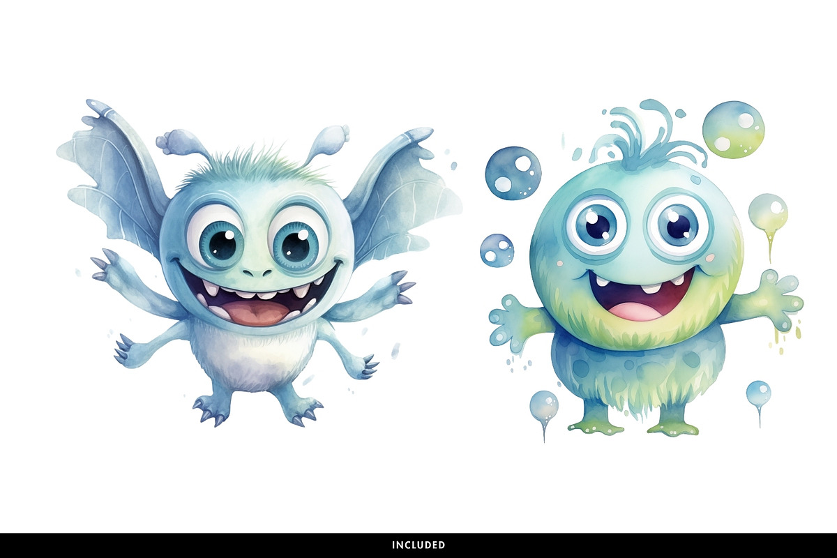 Cute Blue Green Monster Clipart PNG, a Decorative Illustration by illuztrate (Photo 5 of 6)