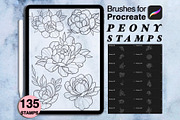 135 procreate peony stamps, a Brush Add-On by Arts For Peace (Thumbnail 1 of 10)