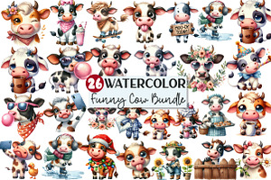 Watercolor Funny Cow Clipart, an Illustration by Rose Art