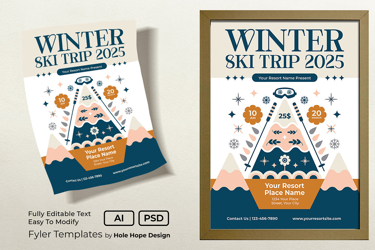 Winter Ski Trip Flyer Template, a Flyer Template by Hole Hope Design (Photo 1 of 5)