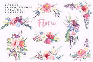 Watercolor arrangements, frames