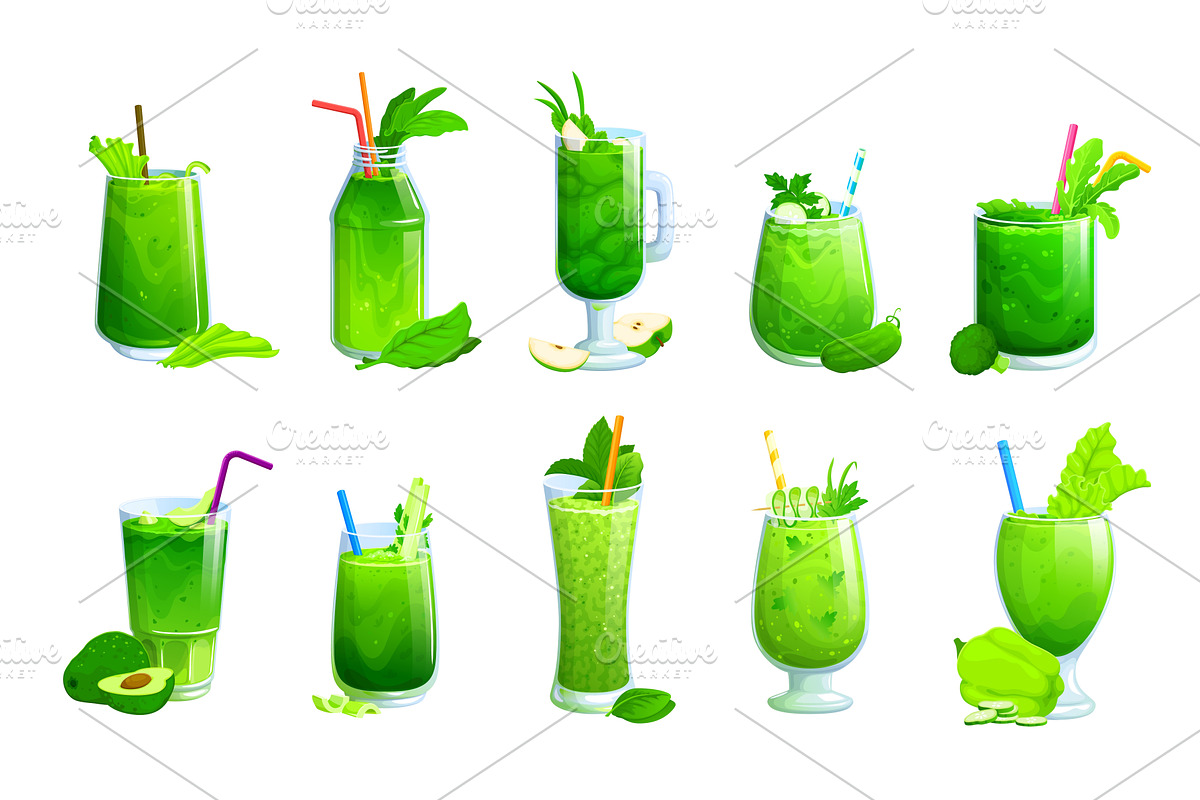 Cartoon green vegan smoothie, a Food Illustration by Vector Tradition