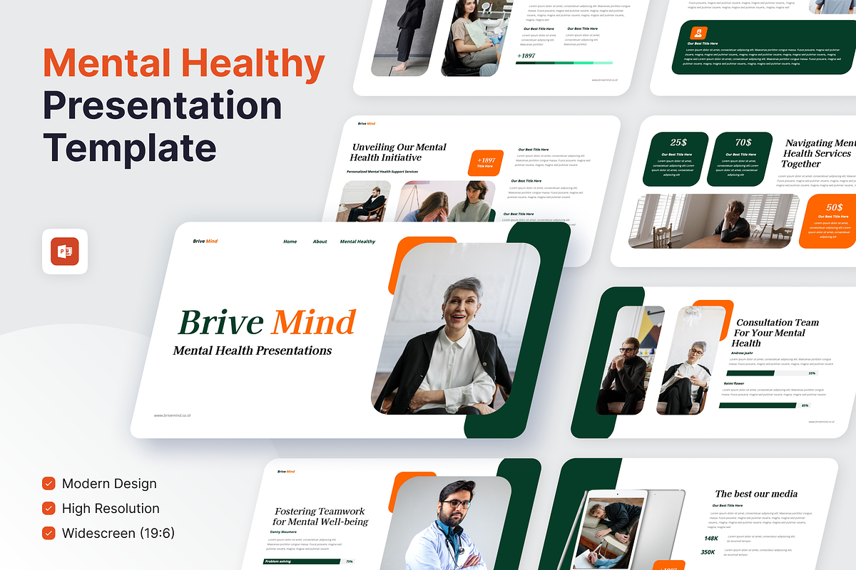 BriveMind - Mental Health Powerpoint, a Presentation Template by SquidPixey (Photo 1 of 6)