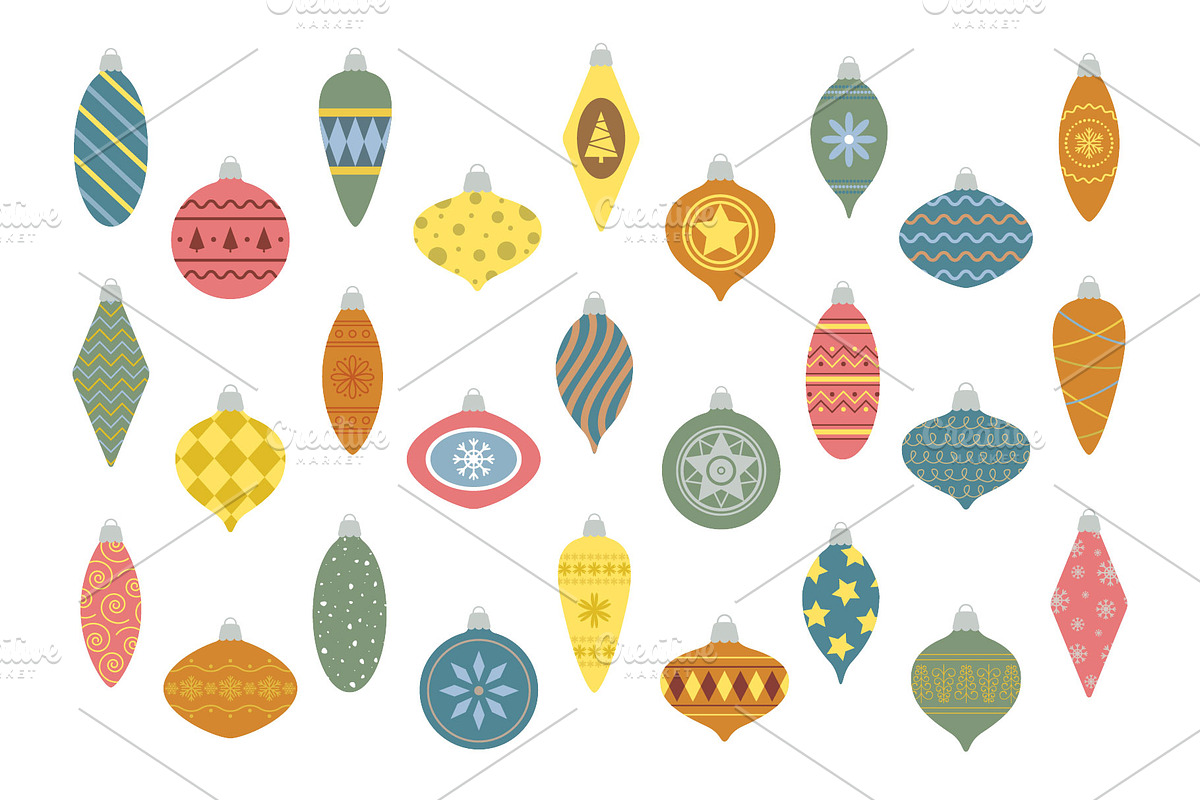 Christmas Baubles Set, a Seasonal Illustration by Naiadin