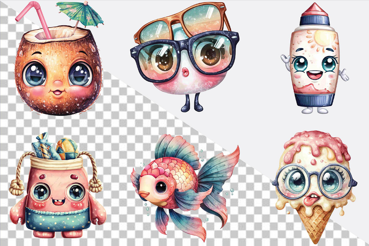 Summer Cute Funny Beach Day Clipart, an Illustration by SVGArt (Photo 6 of 9)