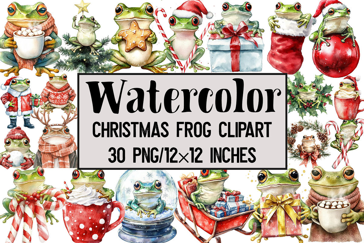Christmas Frog Clipart, an Illustration by Design Market (Photo 1 of 3)