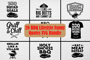 20 BBQ Lifestyle Funny Quotes Bundle, a Food Illustration by Artivon
