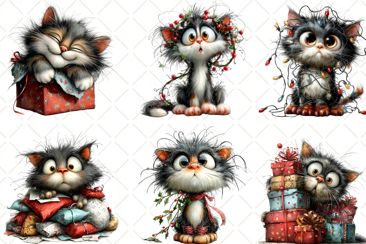 Quirky Christmas Cats Clipart, an Illustration by Black Bird Studio (Photo 6 of 6)