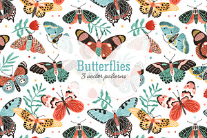 Butterflies Seamless Pattern Set