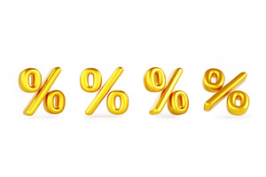 3d Set Of Gold Percent Sign Front