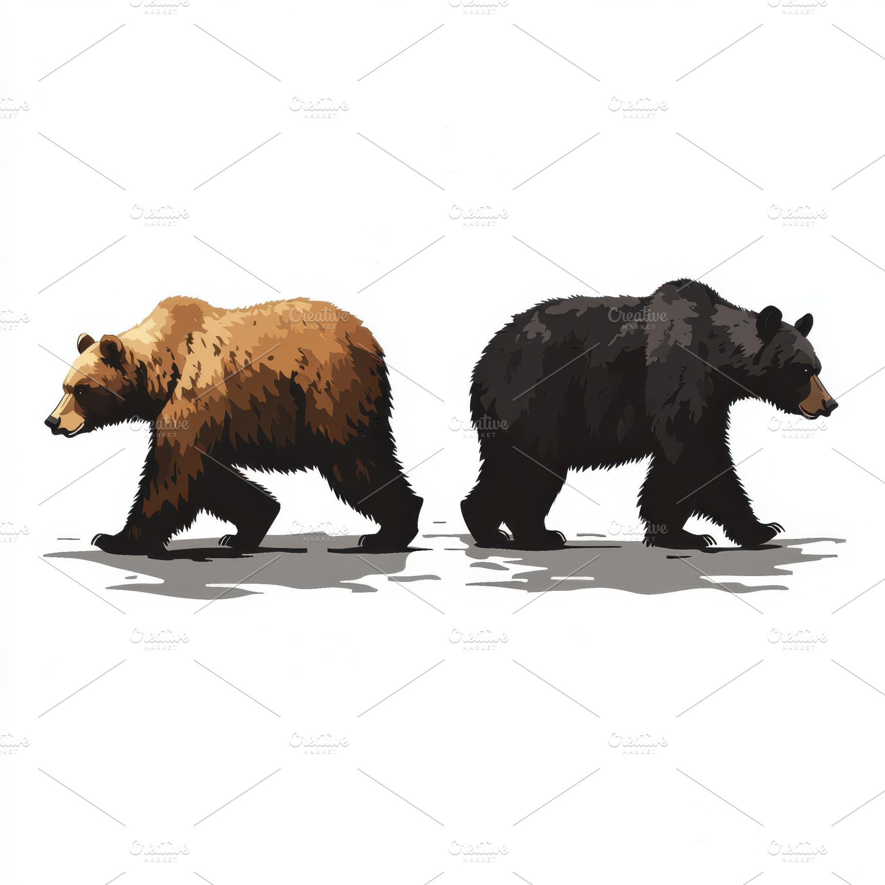 Two bears walking side by side brown, an Animal Photo by Pixeness Studio