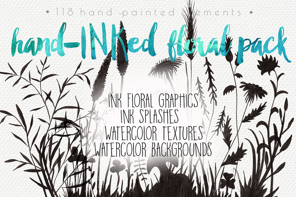 Hand-Inked Floral Pack: 118 elements, a Texture Illustration by Jeanina Vlad (Photo 1 of 9)