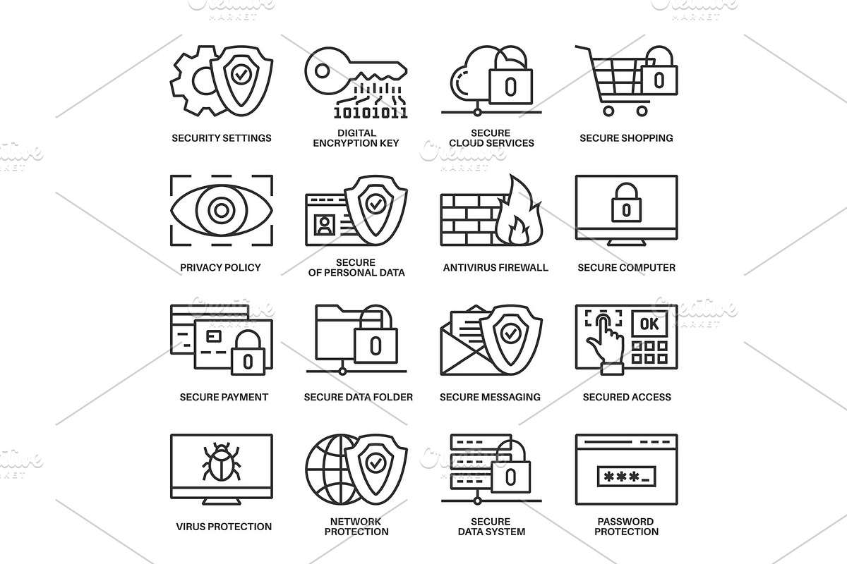 Internet security information protection icons, a Technology Illustration by Olha Kostiuk