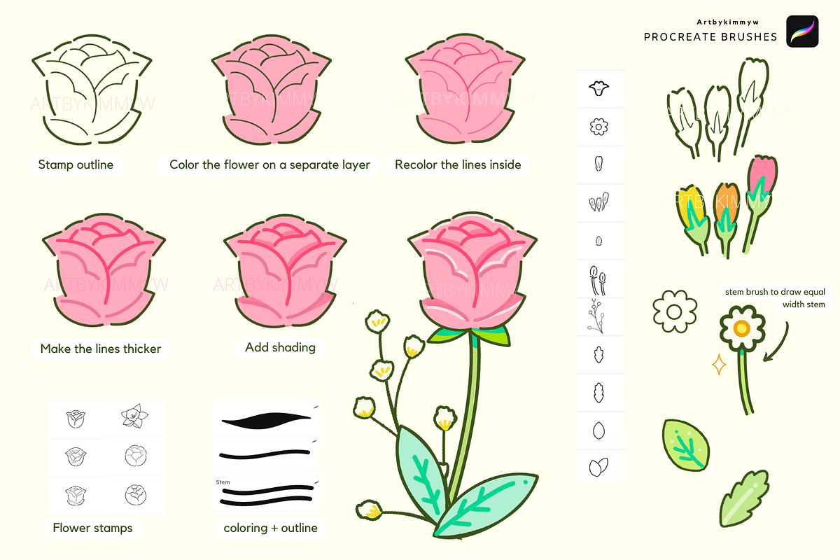 Procreate Kawaii Flowers Bundle, a Brush Add-On by Artbykimmyw (Photo 6 of 8)
