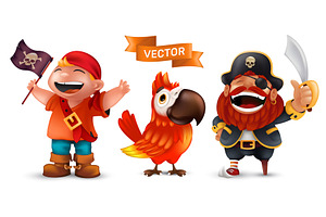 Pirate Character Vector Set, an Object Illustration by Rodionoff