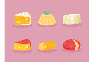 six cheeses types icons, a Food Illustration by studiogstock