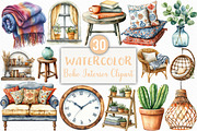 Watercolor Boho Interior Clipart, an Illustration by Craft Nest (Thumbnail 1 of 6)
