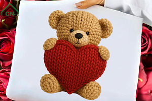 Knitted Teddy Bear with Heart Png, an Illustration by Craft Nest