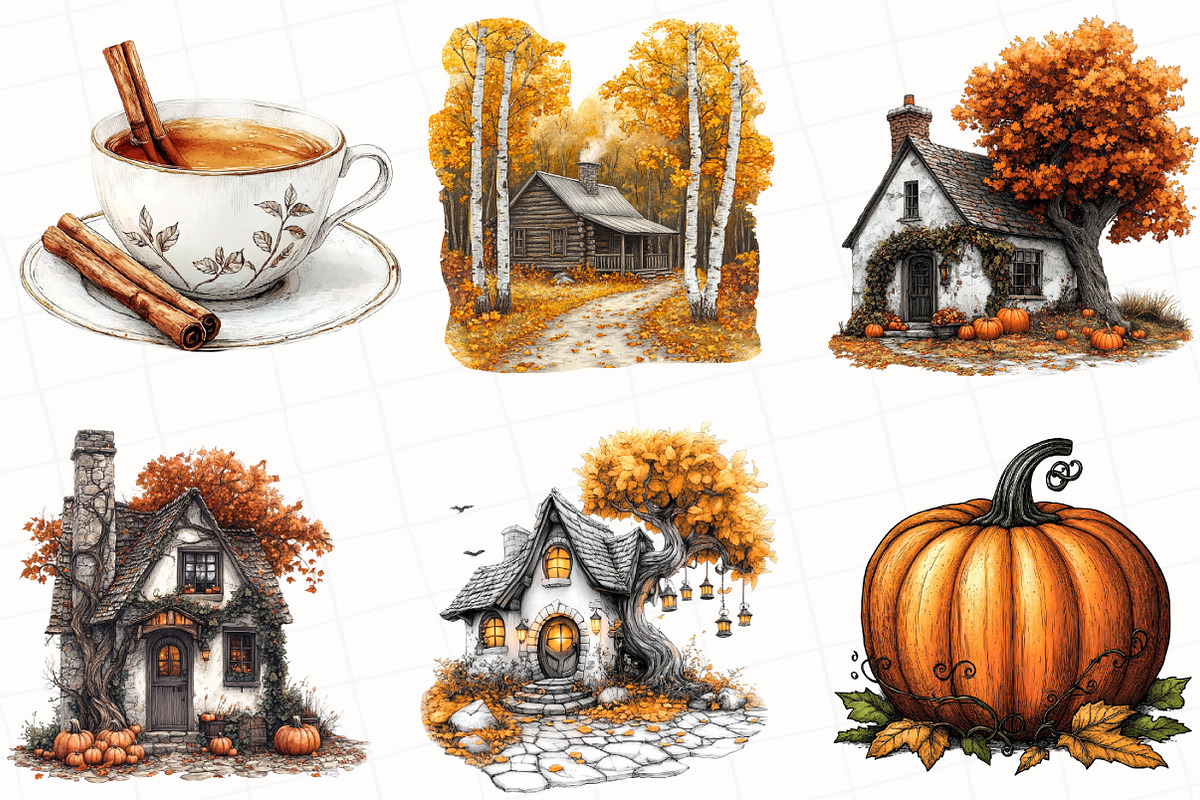 Hand Drawn Vintage Autumn Clipart, an Illustration by OK Design (Photo 5 of 5)