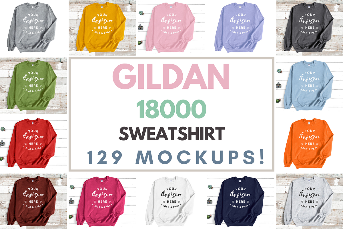 Gildan 18000 Sweatshirt Mega Bundle, a Hoody Mockup by lock and page (Photo 1 of 7)