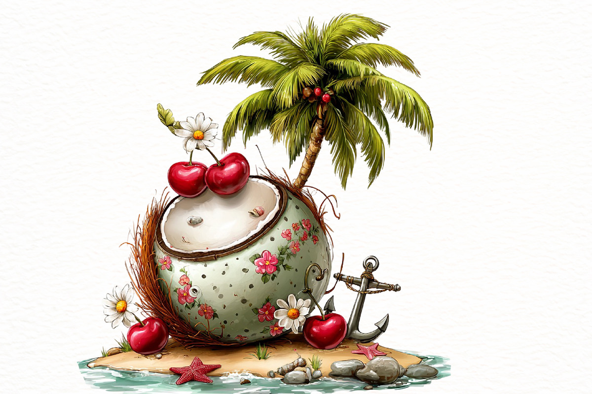 whimsical summer coconut clipart, an Illustration by Designworld (Photo 8 of 8)