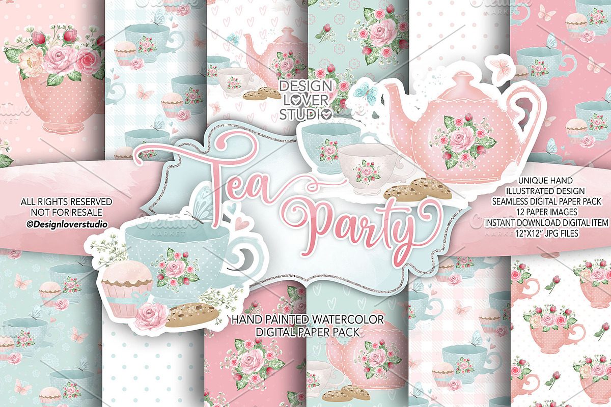 Tea Party pattern, a Pattern Graphic by designloverstudio (Photo 1 of 7)