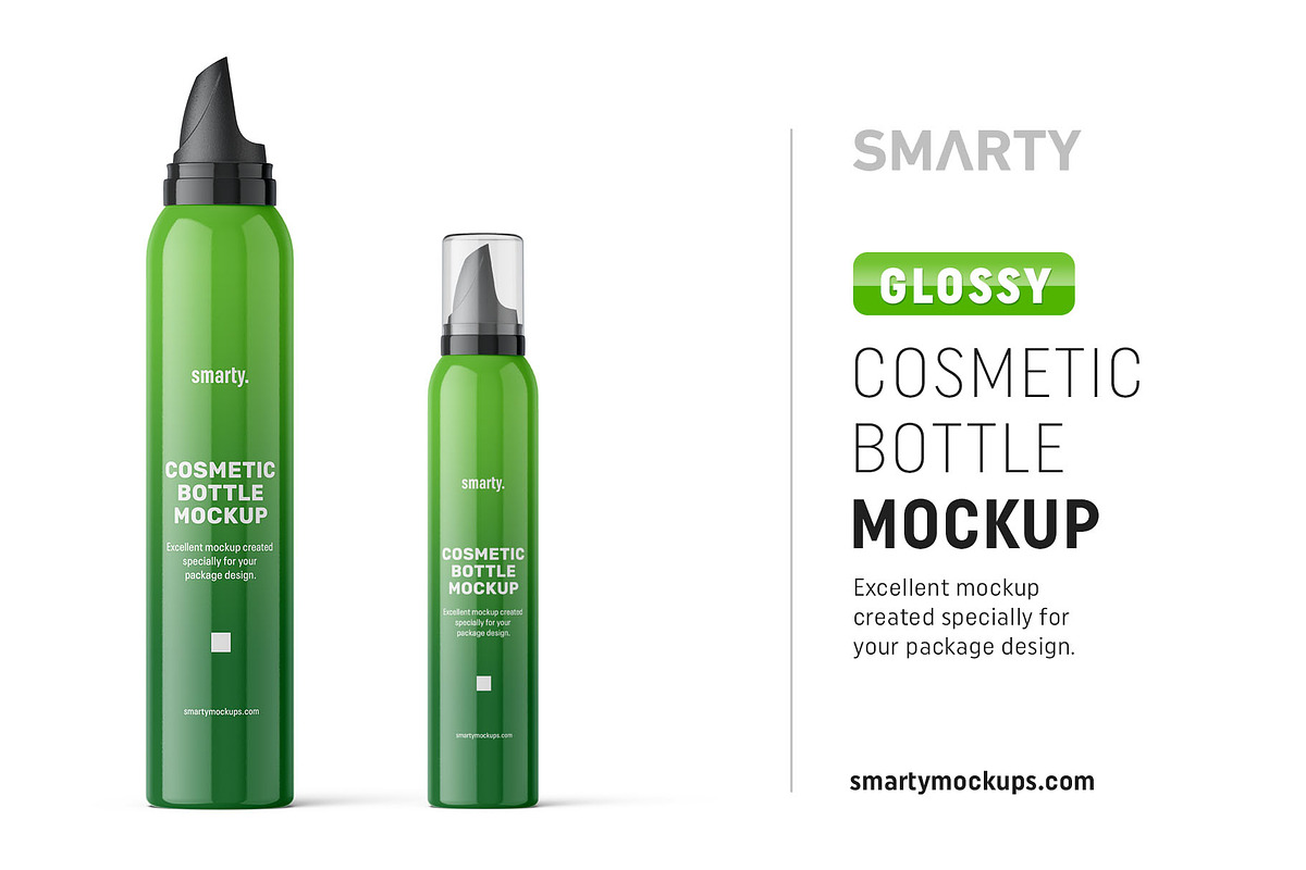 Glossy cosmetic bottle mockup, a Packaging Mockup by Smarty Mockups (Photo 1 of 5)
