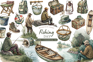 Fathers Day Fishing Graphics Set, an Illustration by MockupWizard
