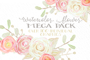 Watercolor Flowers Mega Pack, an Illustration by WeLivedHappilyEverAfter (Thumbnail 1 of 5)