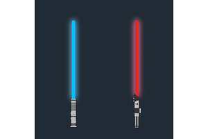 Lightsaber. Set of Futuristic laser weapon sci-fi light saber