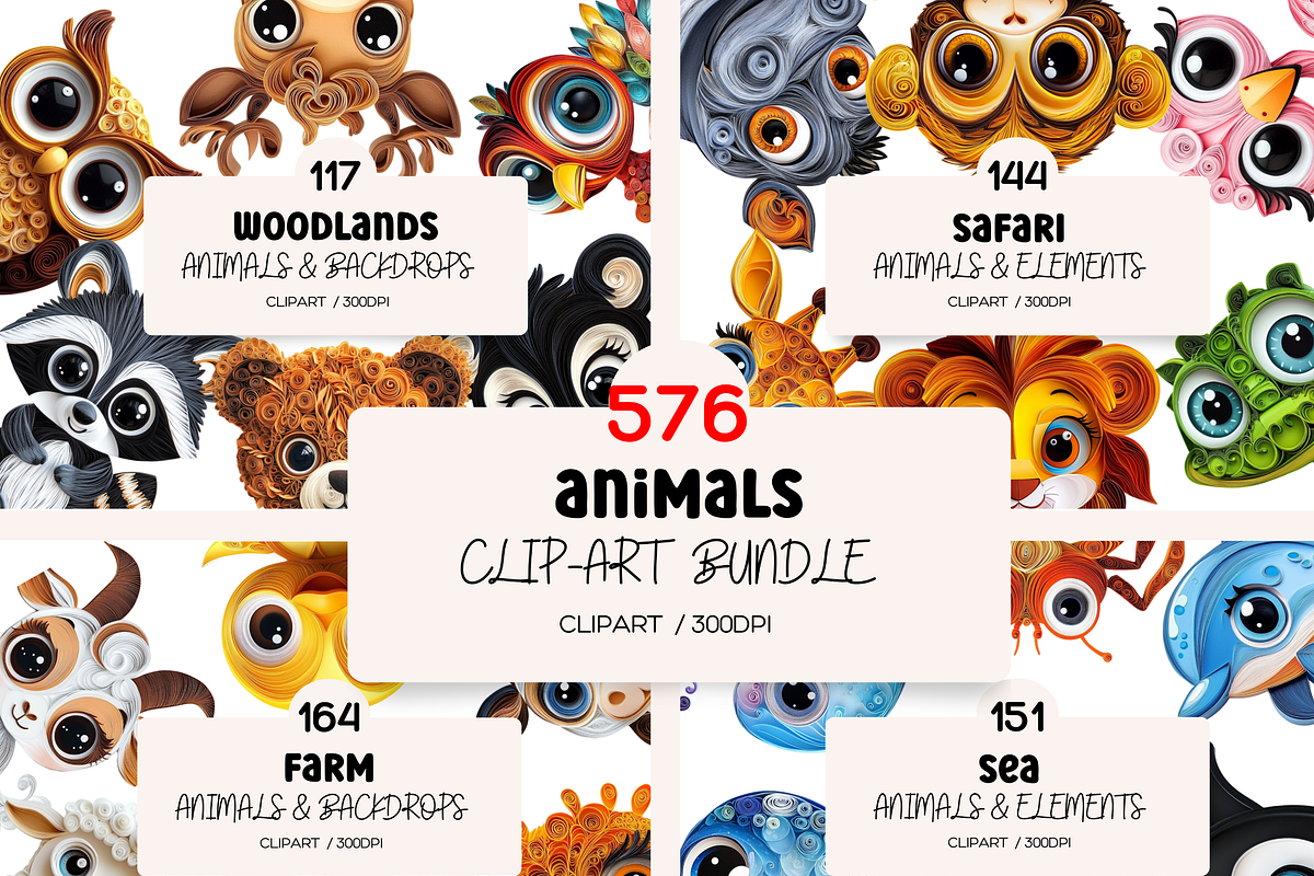 Animal Quilled Paper Clipart Bundle, an Animal Illustration by PrintablesByFranklyn (Photo 1 of 10)