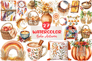 Boho Autumn Clipart, an Illustration by CreationArt