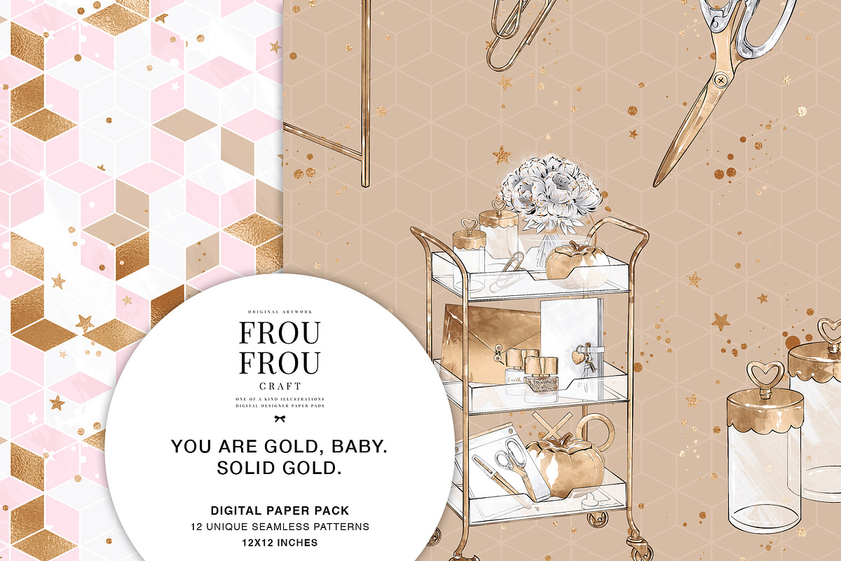 Gold Pink Stationery Paper Pack, a Pattern Graphic by Frou Fou Craft (Photo 3 of 7)