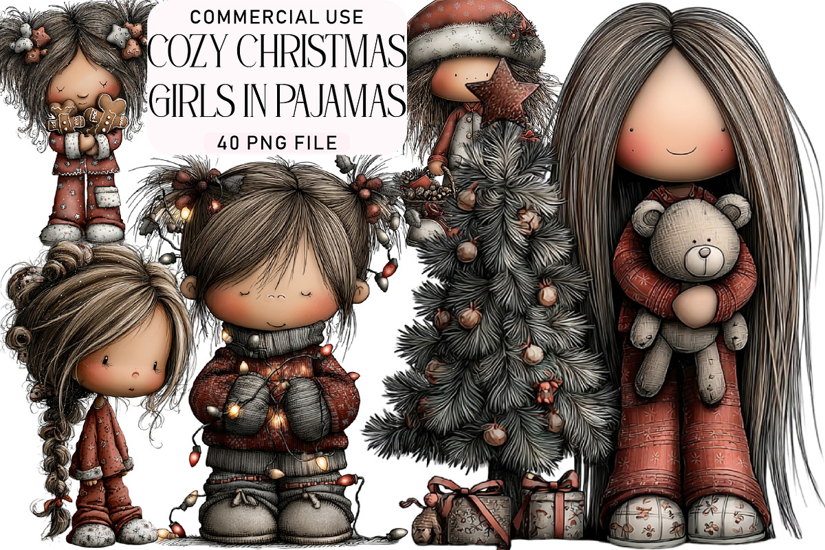 Cozy Christmas Girls in Pajamas Clip, an Illustration by Daily.Designs (Photo 1 of 5)