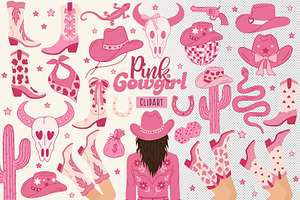 Pink Cowgirl Vector Clipart Pack