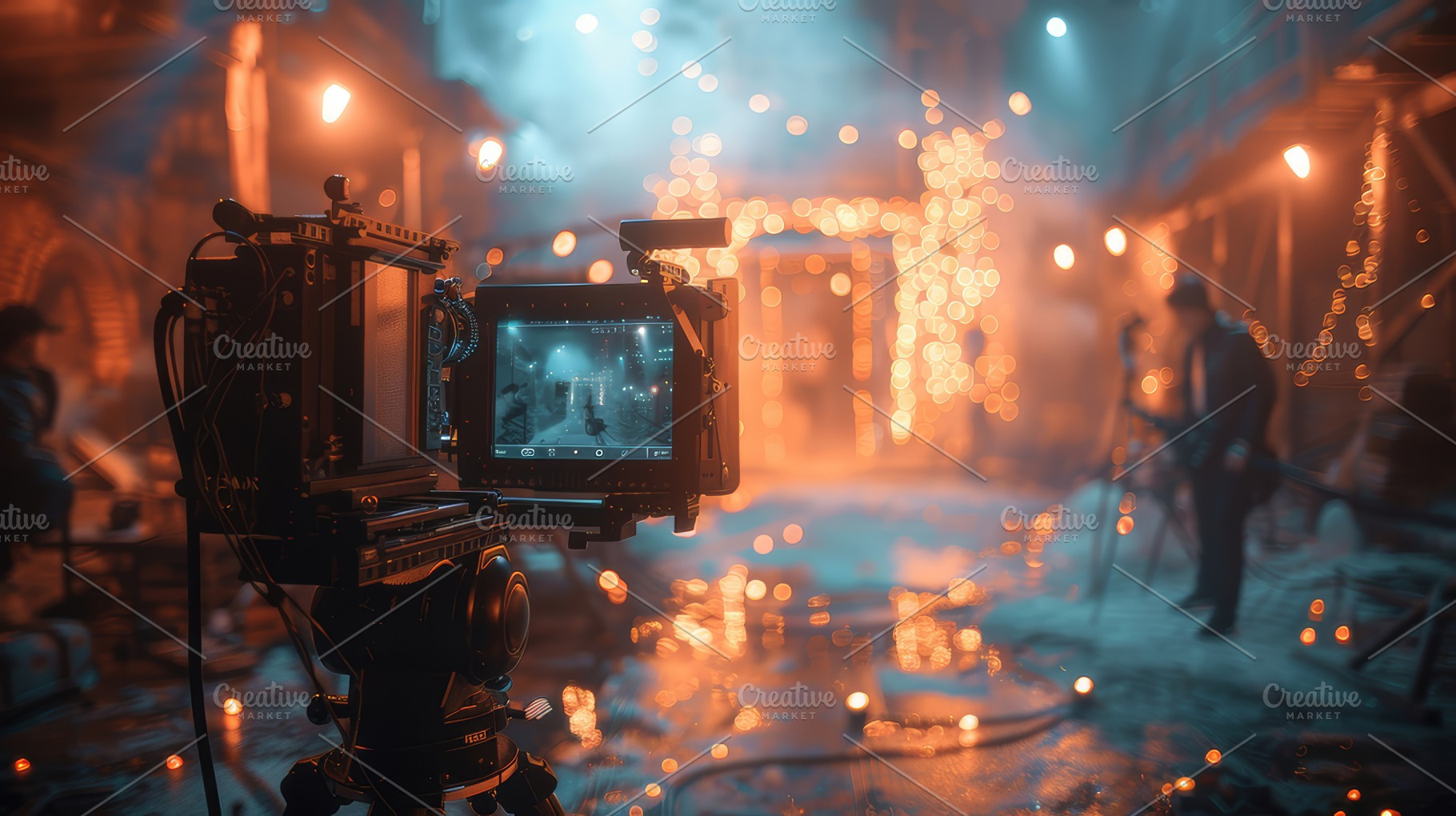 Cinematic Film Production Scene with Camera and Crew in Atmospheric Setting, a Photo by AS photostudio