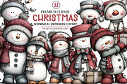 Whimsical Christmas Snowman Clipart, an Illustration by cherrydesign (Thumbnail 1 of 4)