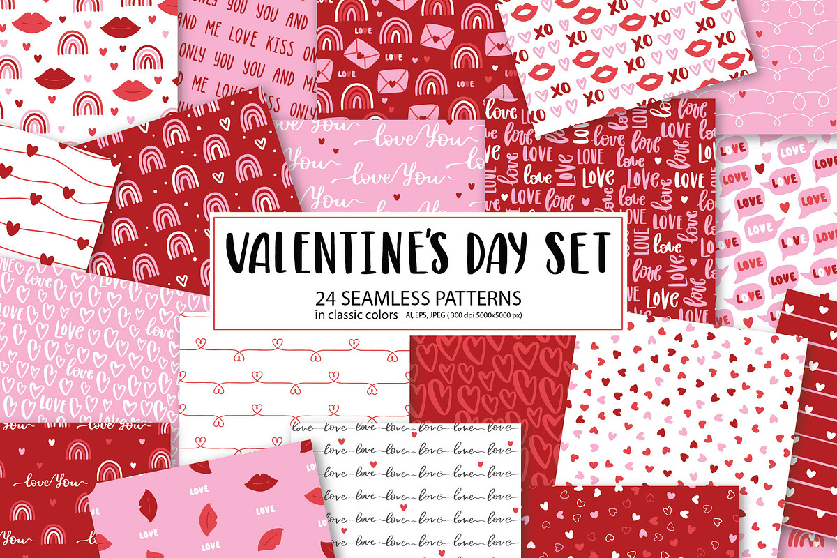 Valentines Day seamless patterns, a Decorative Illustration by rosypatterns (Photo 1 of 9)