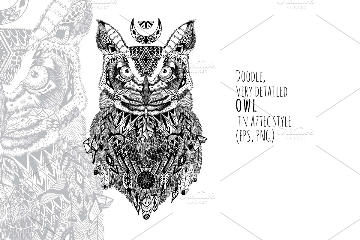 Textured owl in aztec style, a Texture Illustration by AnastasiaFears (Photo 1 of 2)