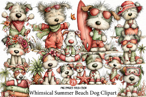 Whimsical Summer Beach Dog Clipart, an Illustration by Designworld