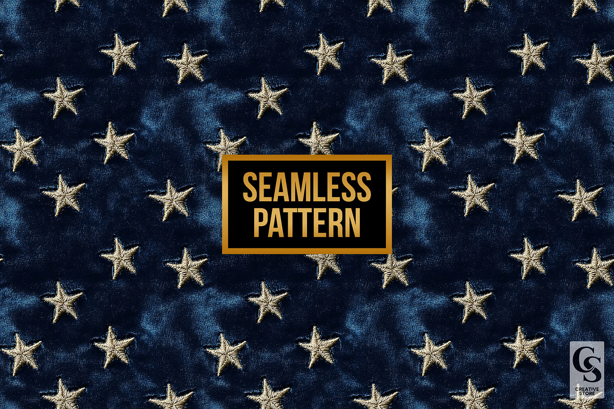 Gold Stars Embroidery on Blue Velvet, a Pattern Graphic by Creative Store (Photo 4 of 5)