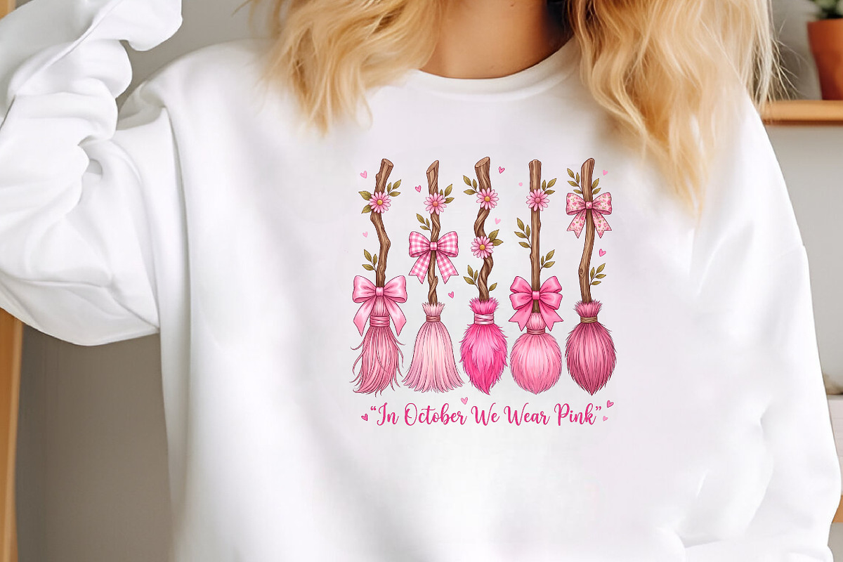 In October We Wear Pink Broom PNG, a Seasonal Illustration by CraftArtStudio (Photo 3 of 4)