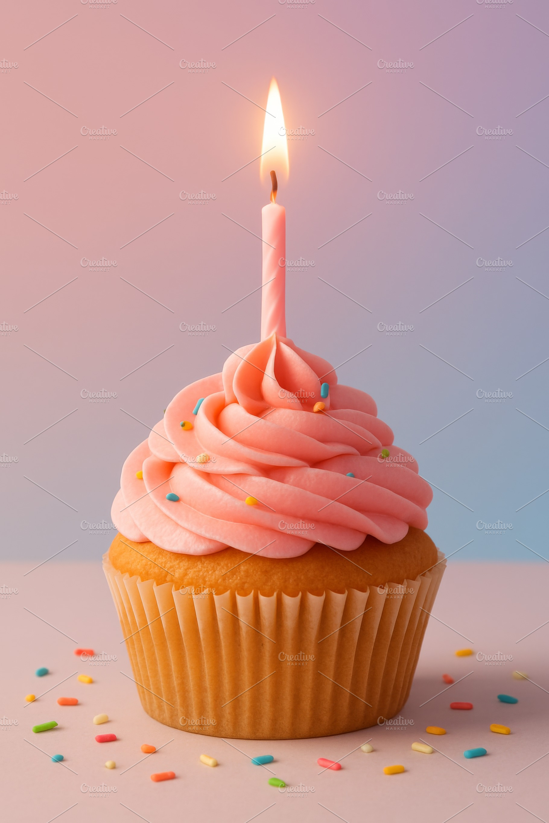 Birthday cupcake with pink frosting, a Photo by Dvoevnore photos