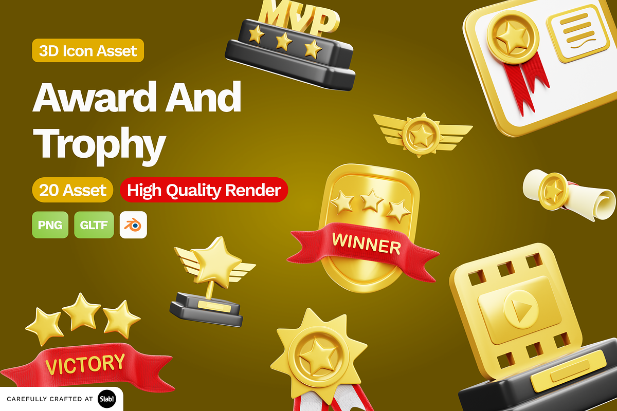 3D Award & Trophy Illustration, an Object 3D Model by SLAB! Design