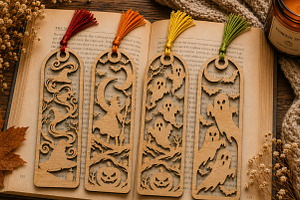 Spooky Ghost & Witch Wooden Bookmark, an Object Graphic by Creative Art