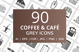 90 Coffee & Cafe Greyscale Icons