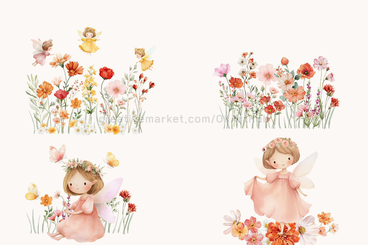 Watercolor Fairy Garden Clipart Set, a Decorative Illustration by OKArtHub (Photo 5 of 11)